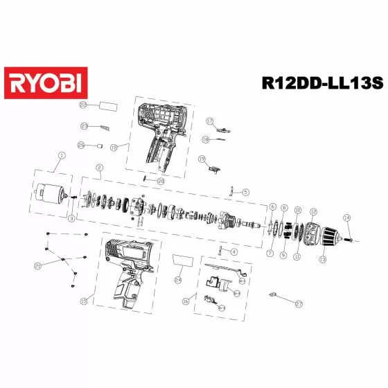 Ryobi RCD12011L UK Spare Parts List Type: 5133001157